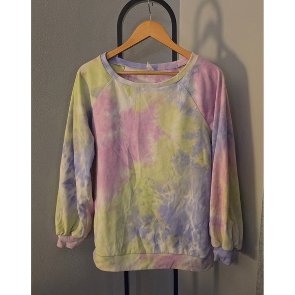 Cy Fashion Tops - CY Fashion Pastel Tie Dye Sweatshirt Womens Crew Neck Raglan Sleeve Pullover